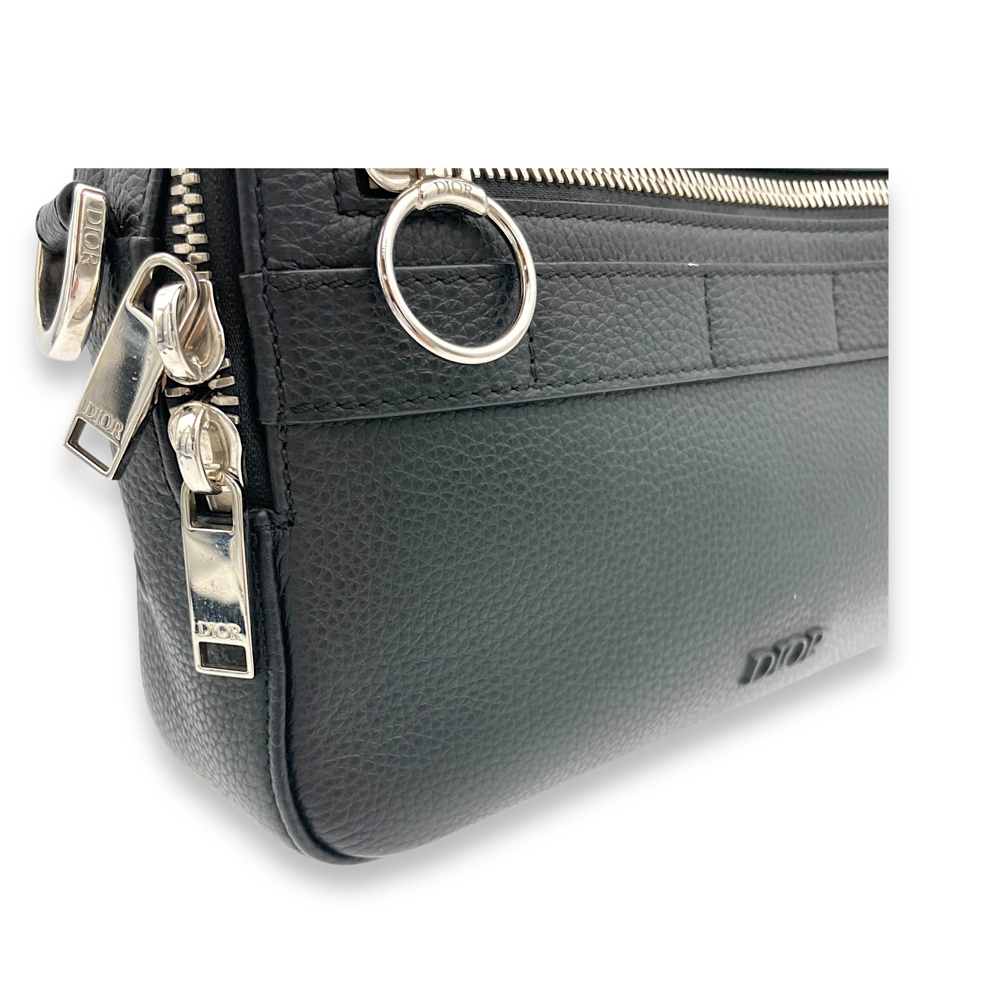 Safari Black Messenger in Calfskin, Silver hardware - Image 11