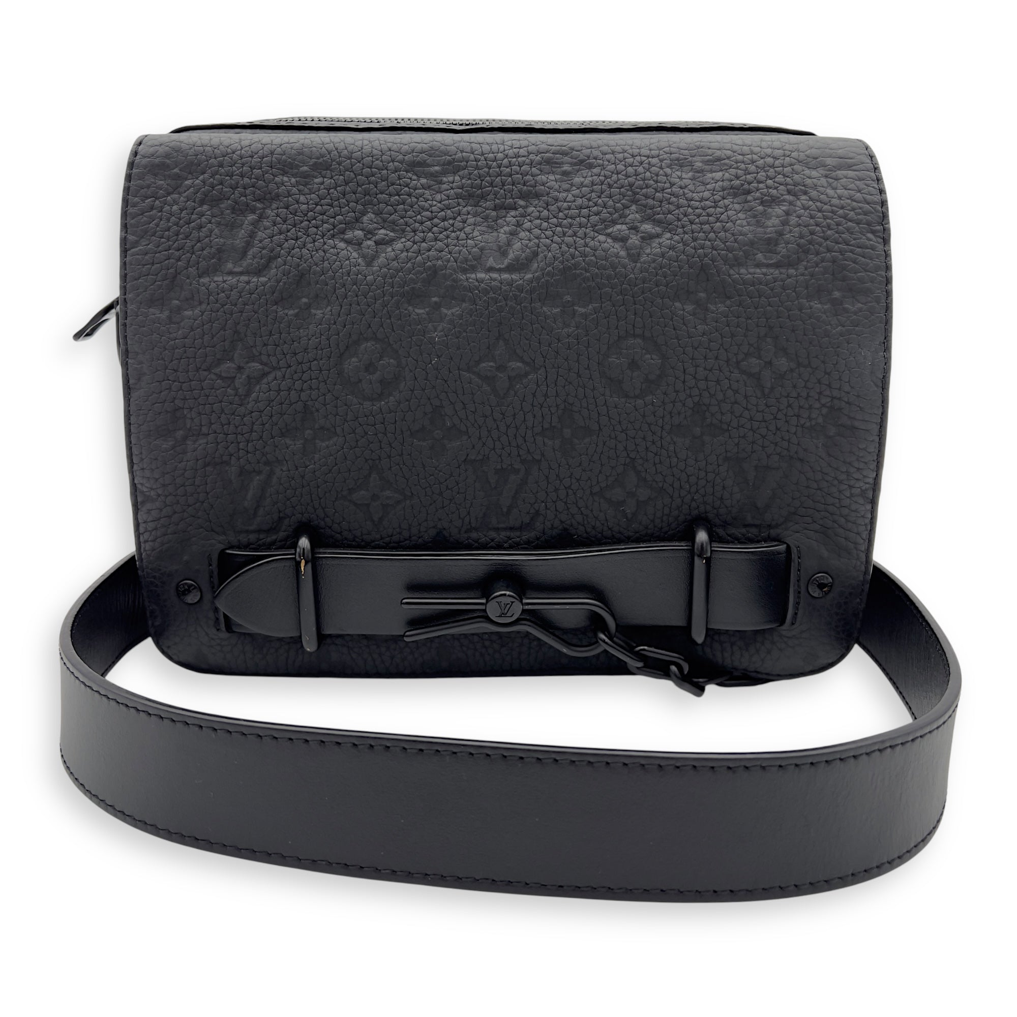 Steamer Black Messenger in Taurillon Leather, Lacquered Metal hardware - Image 9