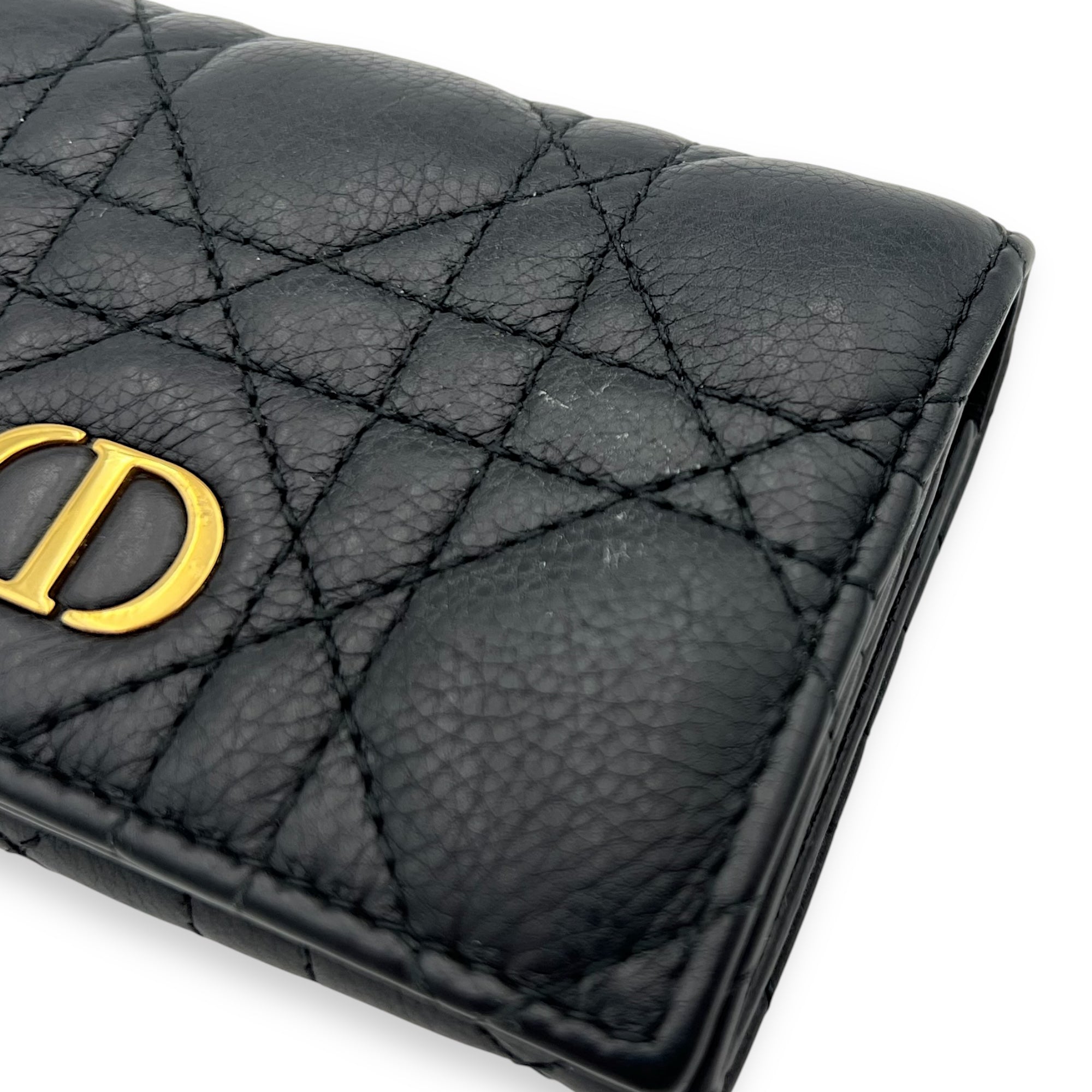 Cannage Card Holder Black in Calfskin, Gold hardware - Image 11