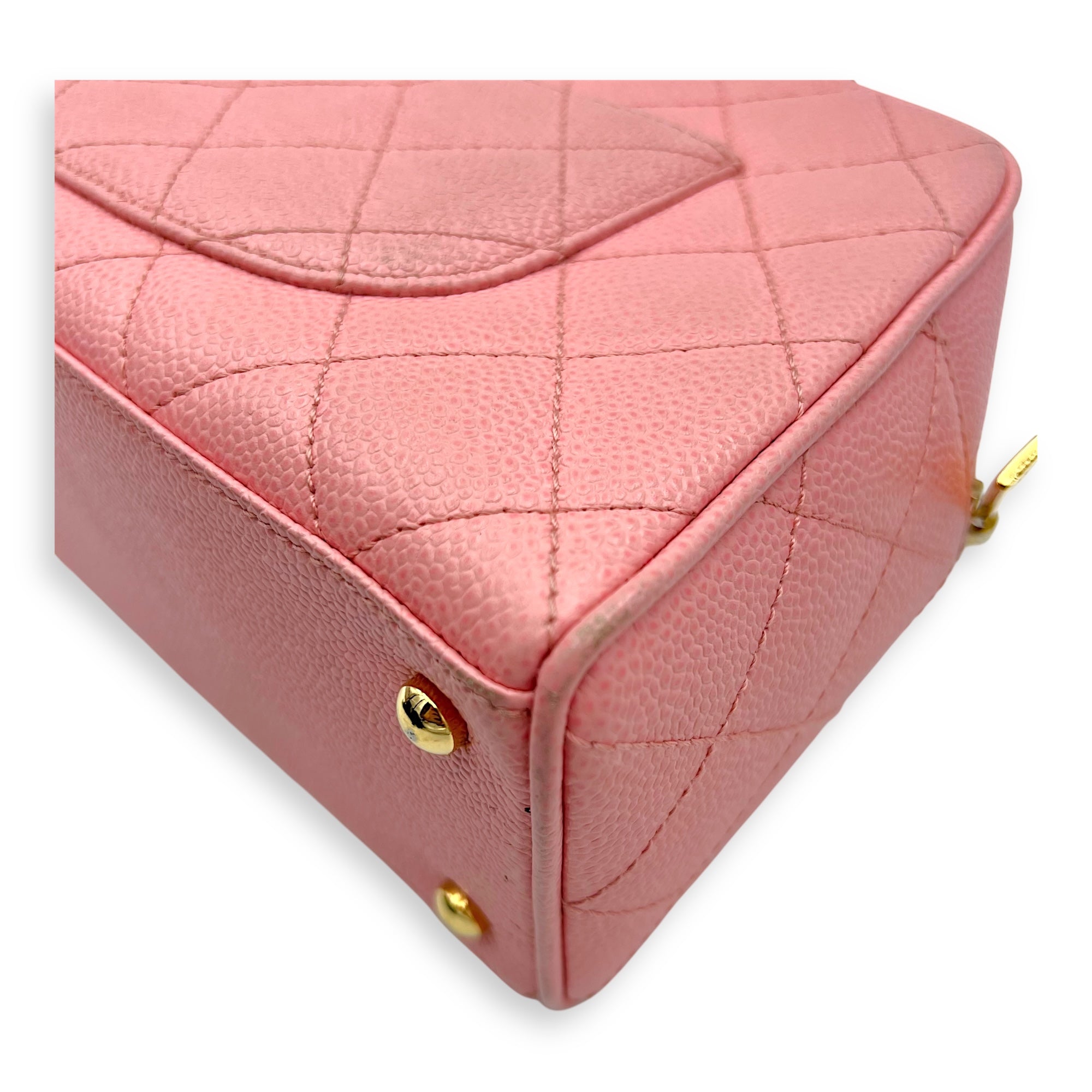 Bowling Pink Top Handle Bag in Caviar Leather, Gold hardware - Image 14