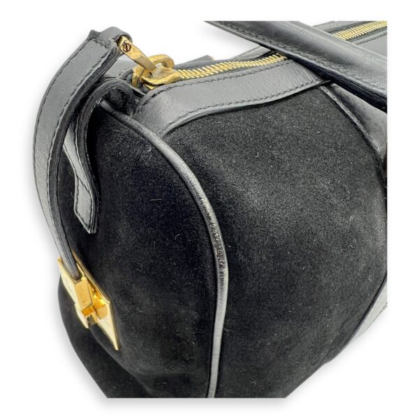 Boston Top Handle Bag Black in Suede Leather, Gold hardware - Image 17