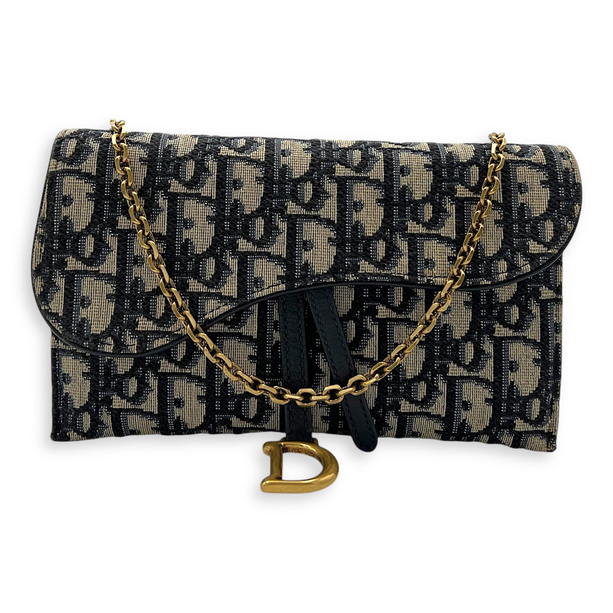 Saddle Wallet On Chain Blue in Jacquard, Gold hardware - Image 13