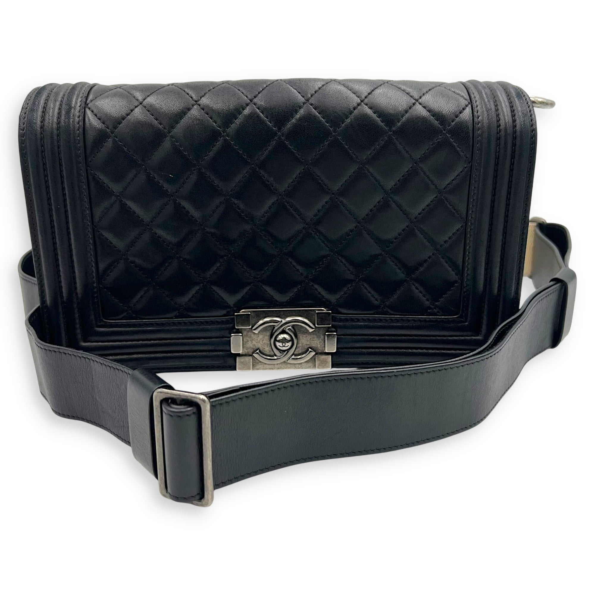 Boy Medium Black Shoulder Bag in Lambskin with Stingray Strap, Ruthenium hardware - Image 11