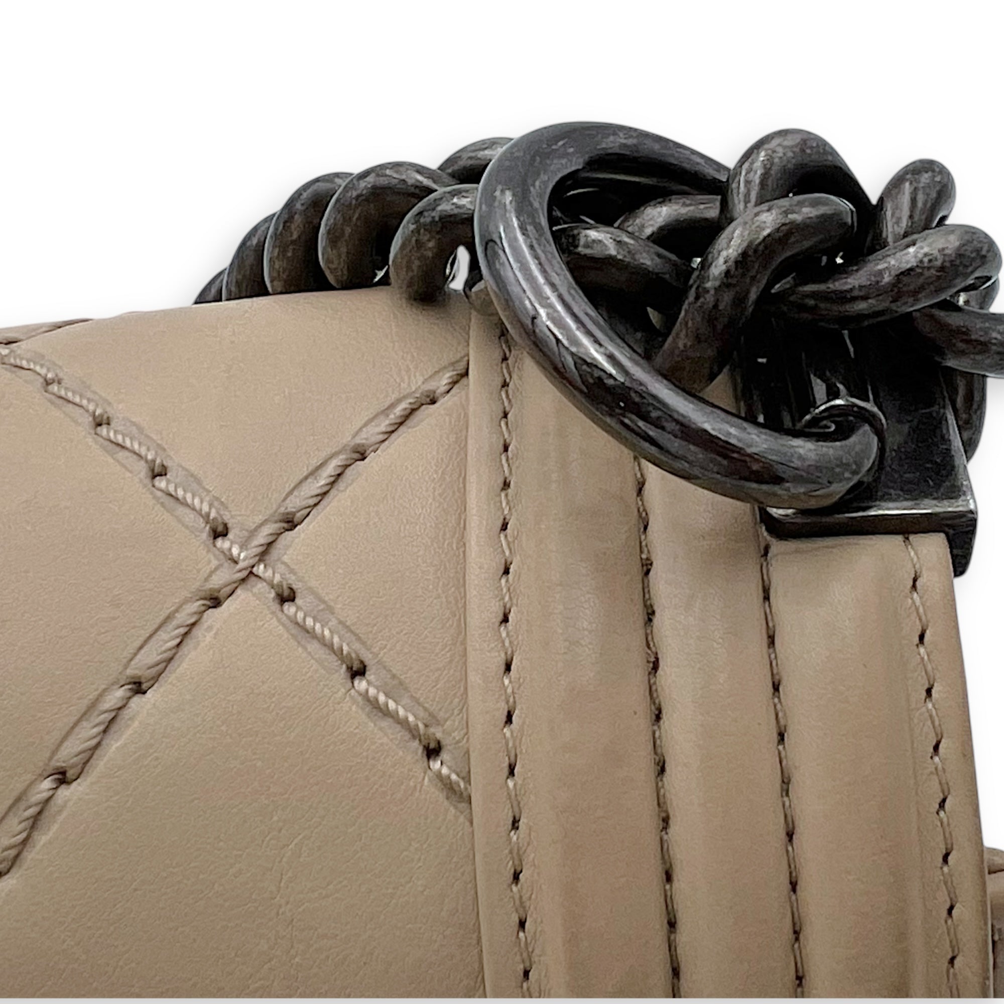 Boy Medium Beige Shoulder Bag in Calfskin, Gunmetal hardware - Image 14