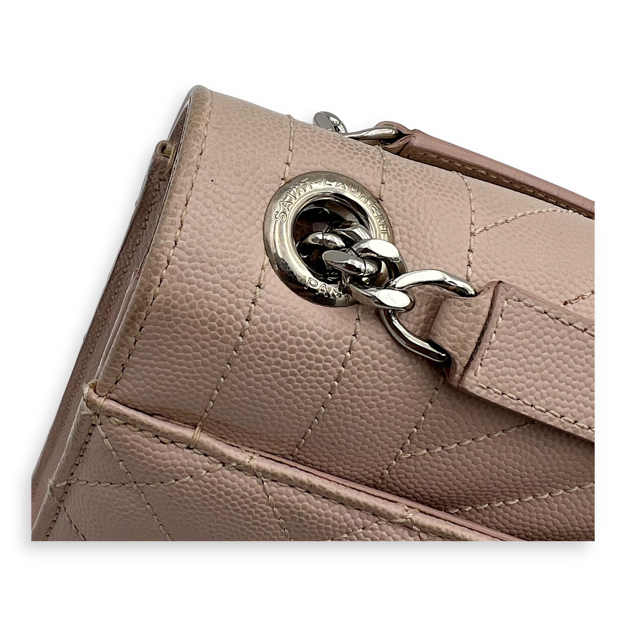 Envelope Shoulder Bag Large Pink in Caviar Leather, Silver hardware - Image 14