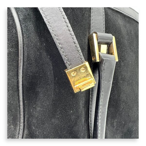 Boston Top Handle Bag Black in Suede Leather, Gold hardware - Image 13