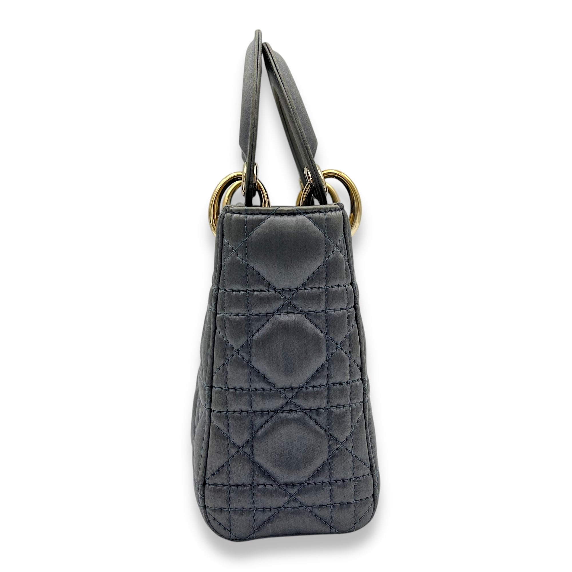 Lady Dior Top Handle Bag Mini Grey in Satin, Gold hardware - Image 4