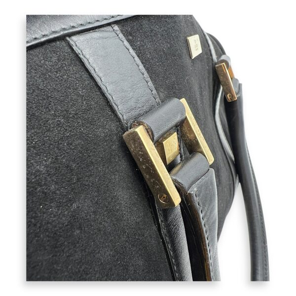 Boston Top Handle Bag Black in Suede Leather, Gold hardware - Image 21