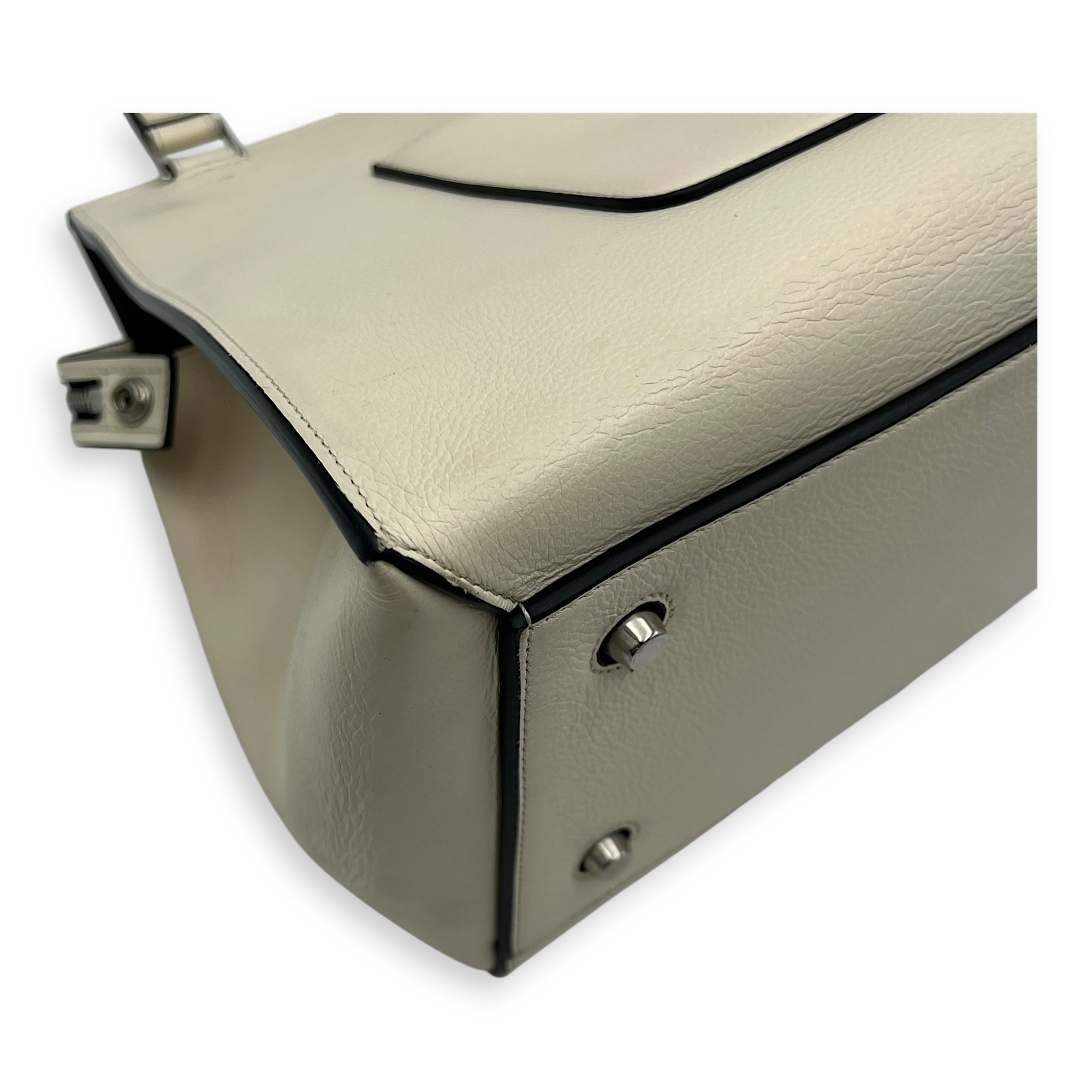Edge Top Handle Bag White in Calfskin, Silver hardware - Image 11