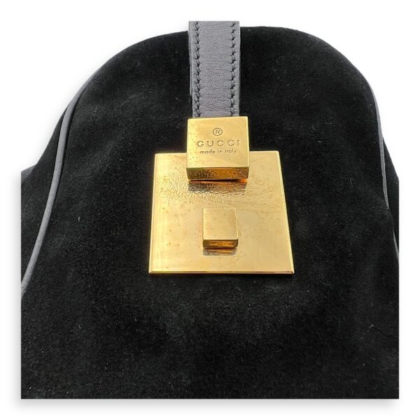 Boston Top Handle Bag Black in Suede Leather, Gold hardware - Image 24