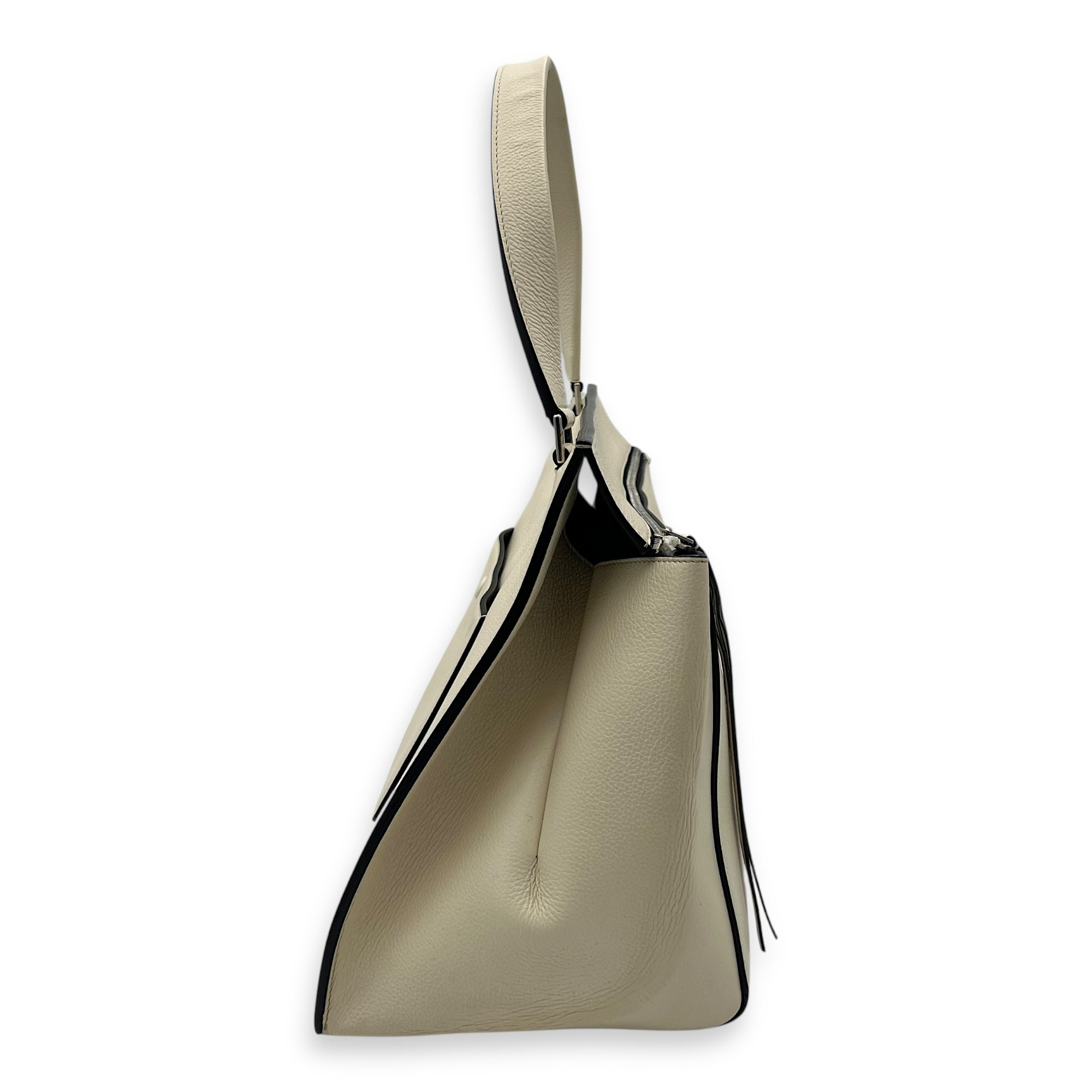 Edge Top Handle Bag White in Calfskin, Silver hardware - Image 4