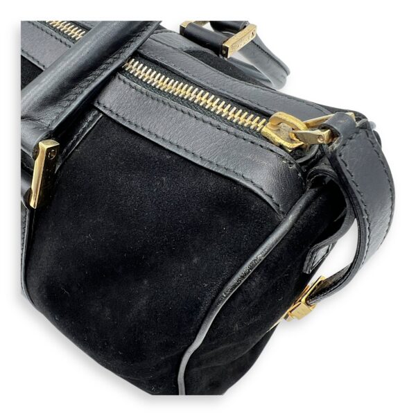 Boston Top Handle Bag Black in Suede Leather, Gold hardware - Image 23