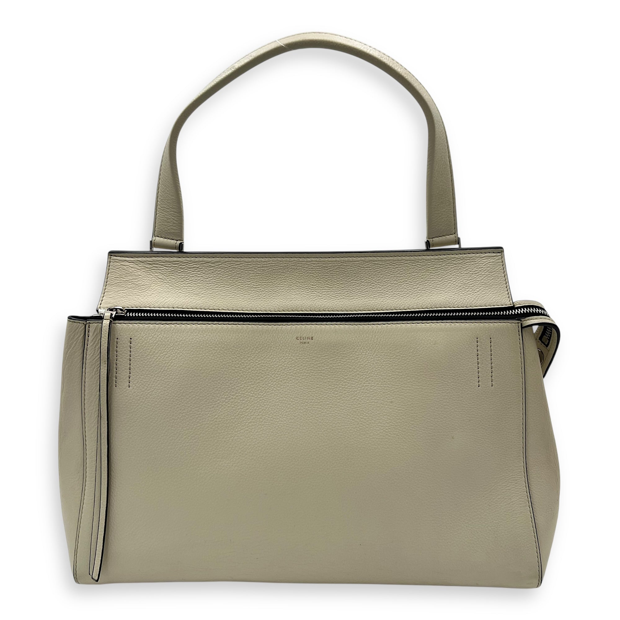 Edge Top Handle Bag White in Calfskin, Silver hardware