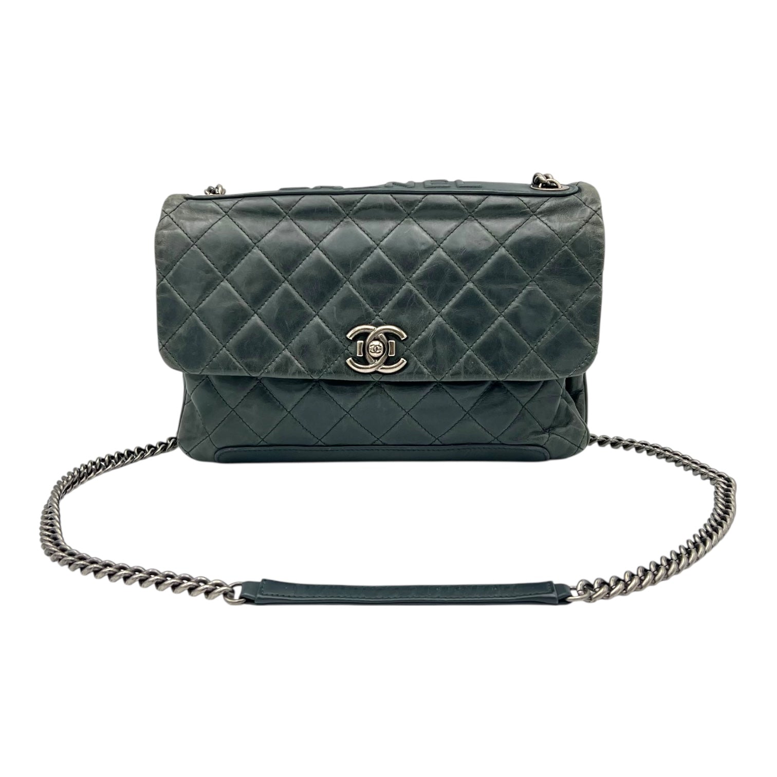 CC Crossbody Bag Green in Calfskin, Ruthenium hardware - Image 10