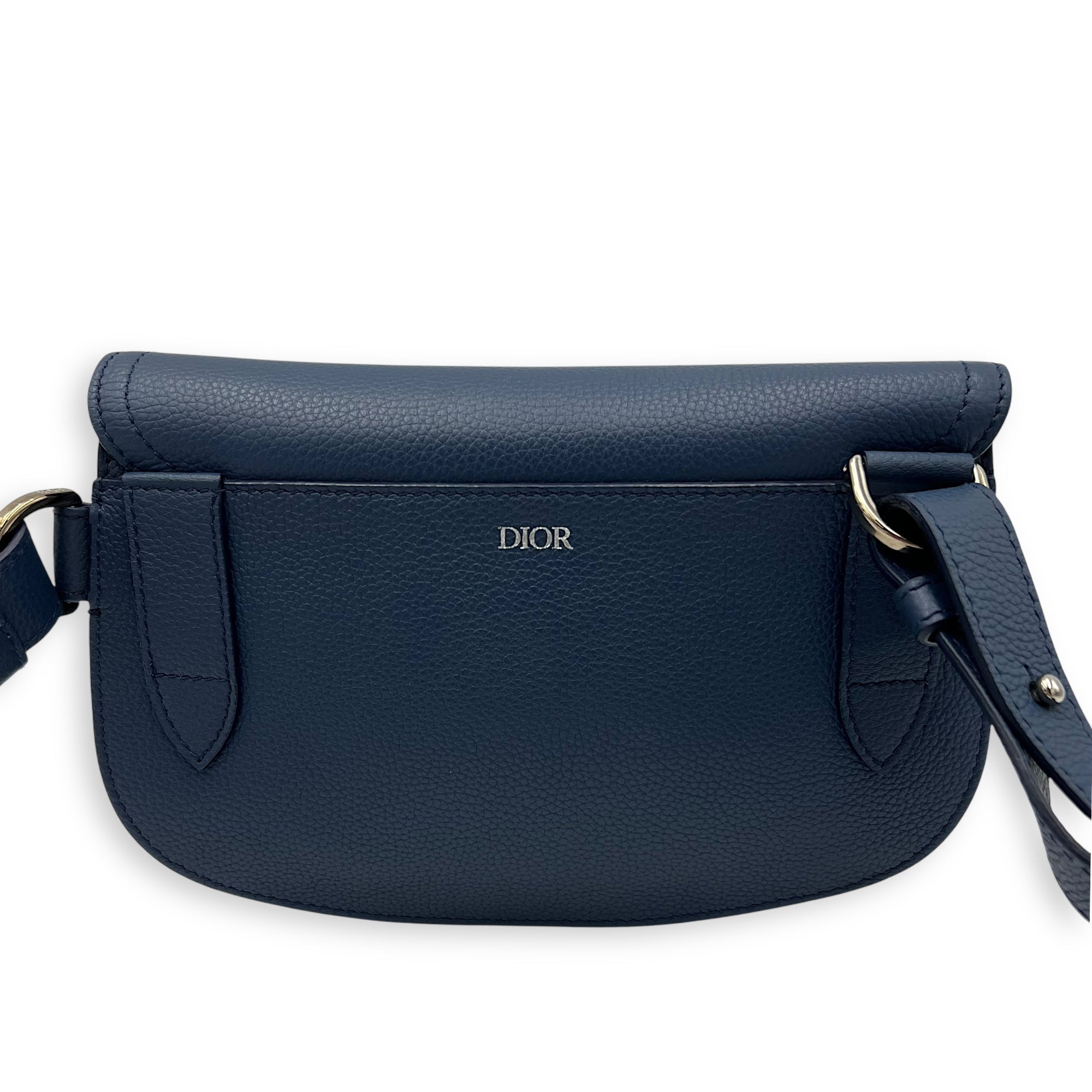 Saddle Crossbody Bag Blue in Calfskin, Silver hardware - Image 6