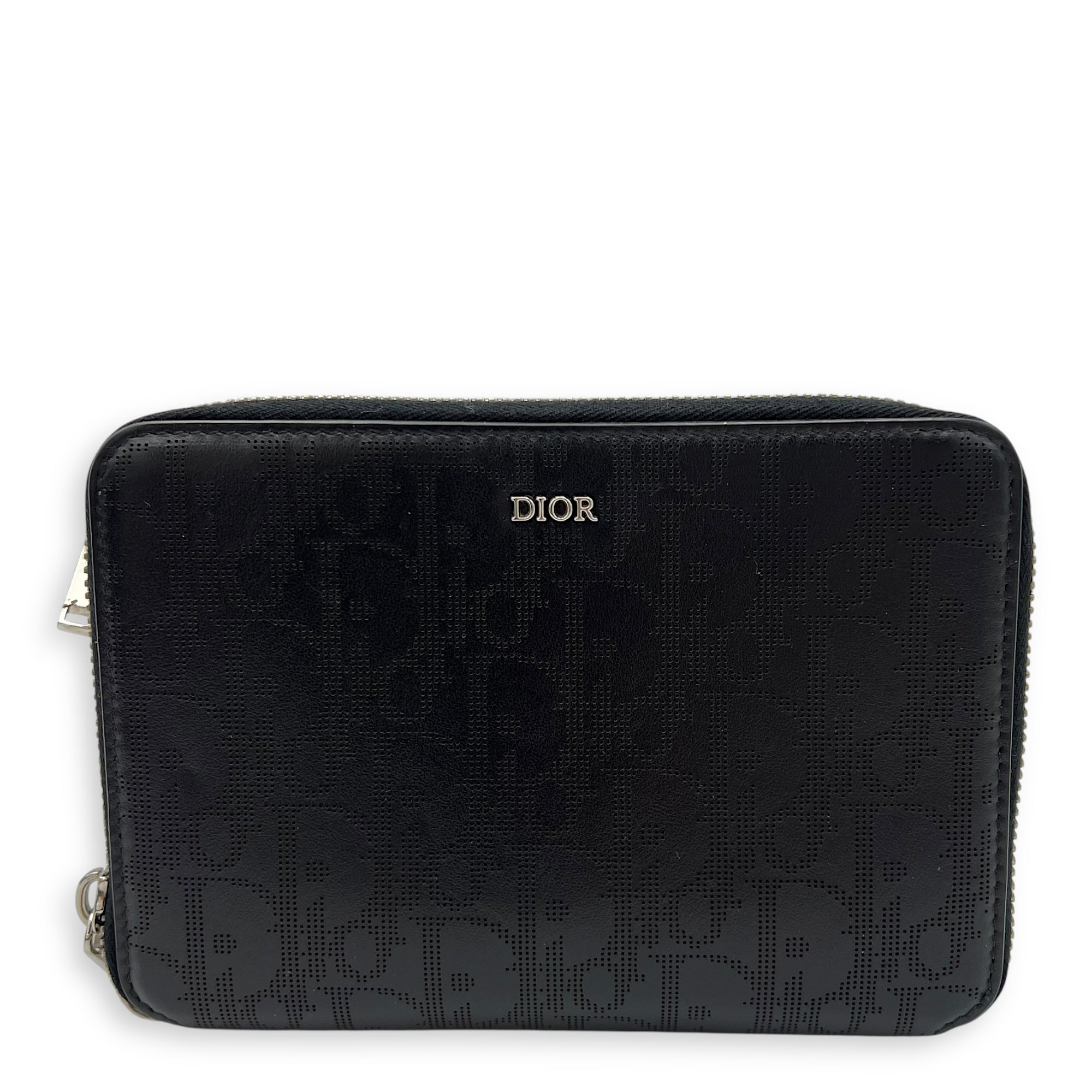 Double Zip Small Black Galaxy Leather Crossbody Bag in Calfskin, Silver hardware