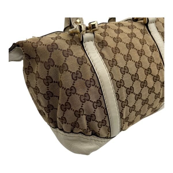 Boston Top Handle Bag Brown in Canvas, Gold hardware - Image 13