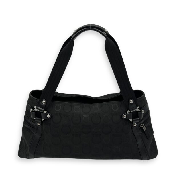 Vintage Black Shoulder Bag in Canvas, Silver hardware - Image 3