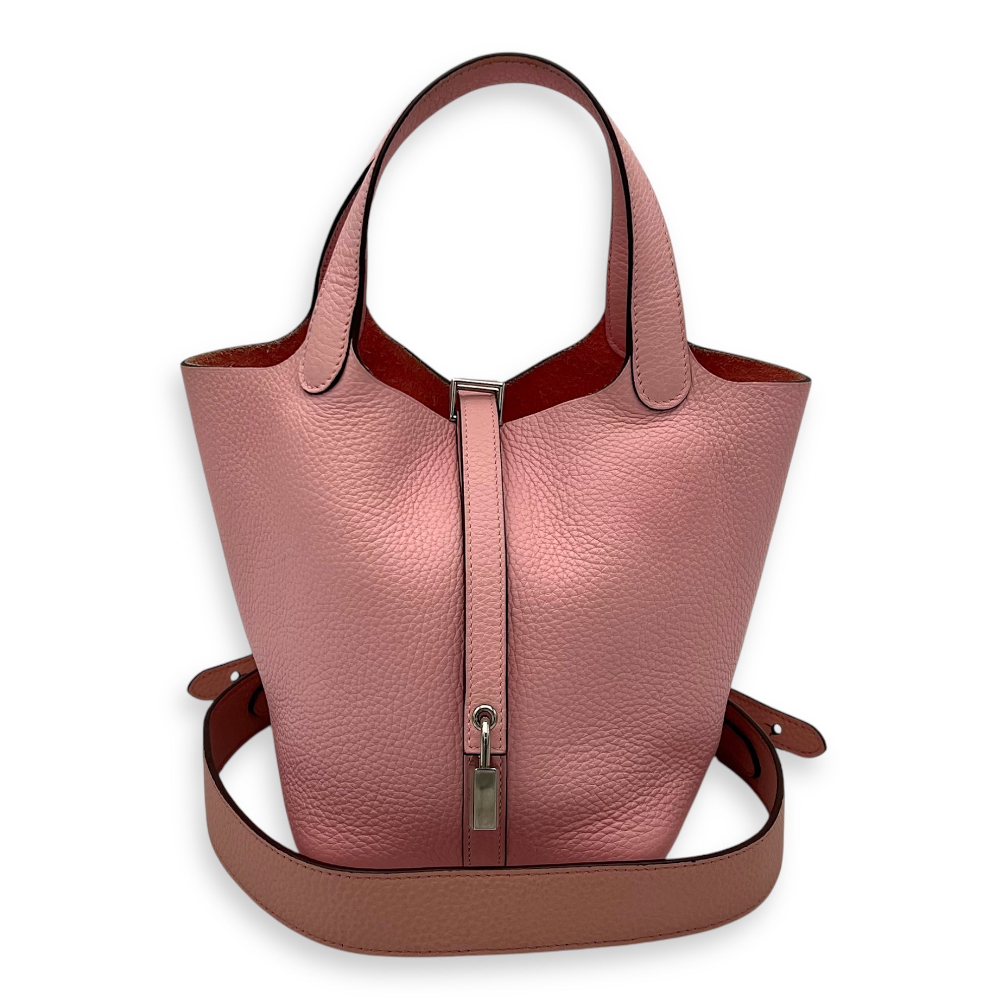Picotin 18 Rose Sakura Top Handle Bag in Clemence, Palladium hardware - Image 12