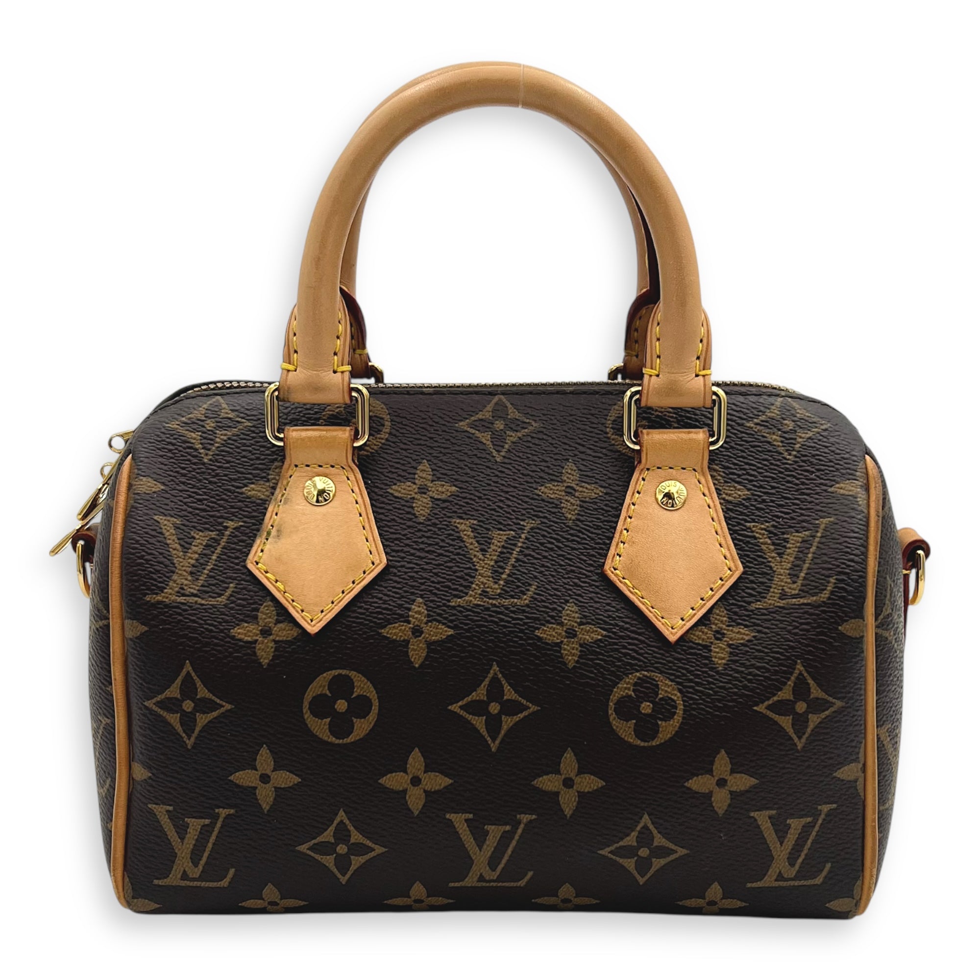 Speedy Top Handle Bag 20 Brown in Monogram Coated Canvas, Gold hardware