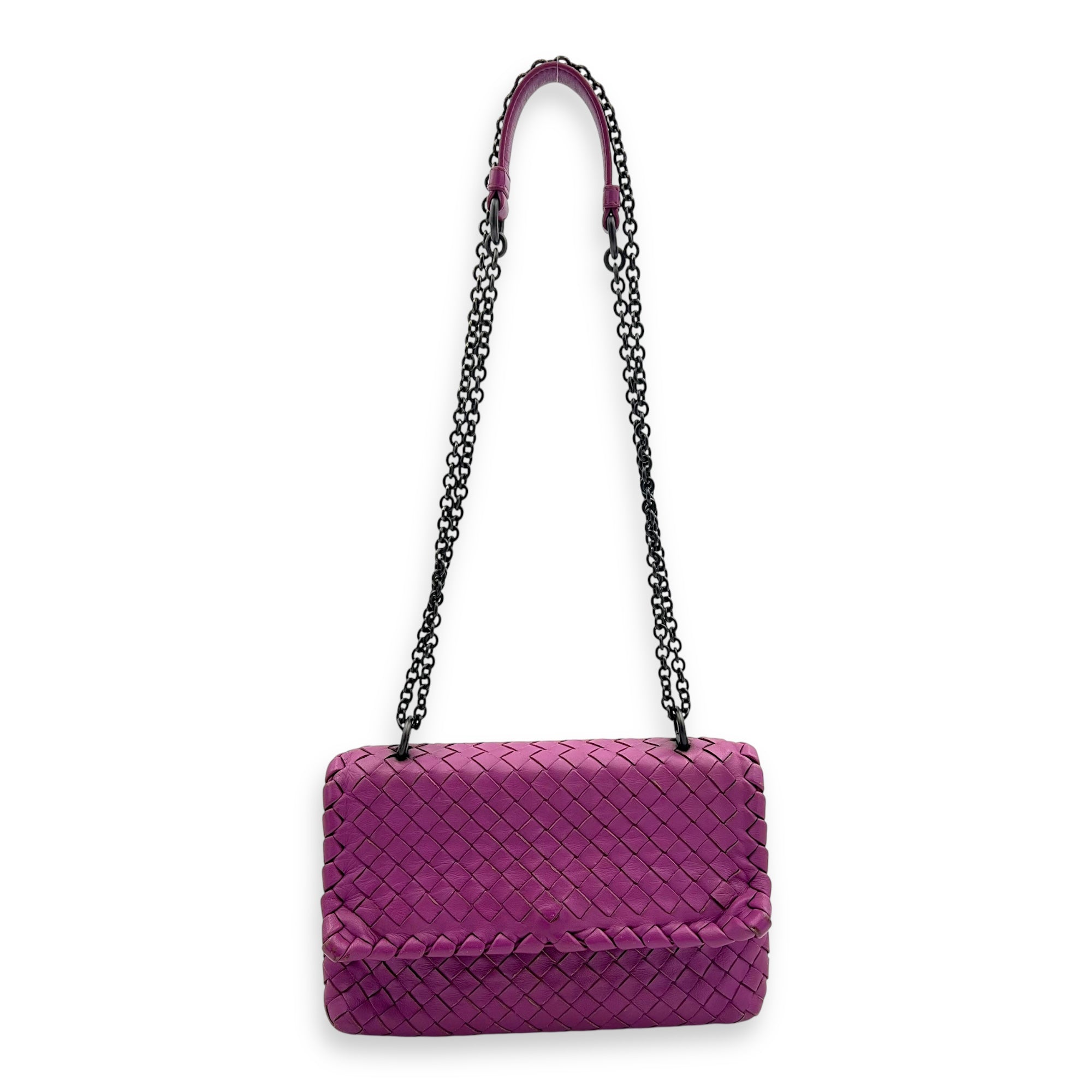 Intrecciato Shoulder Bag Purple in Lambskin, Ruthenium hardware - Image 17