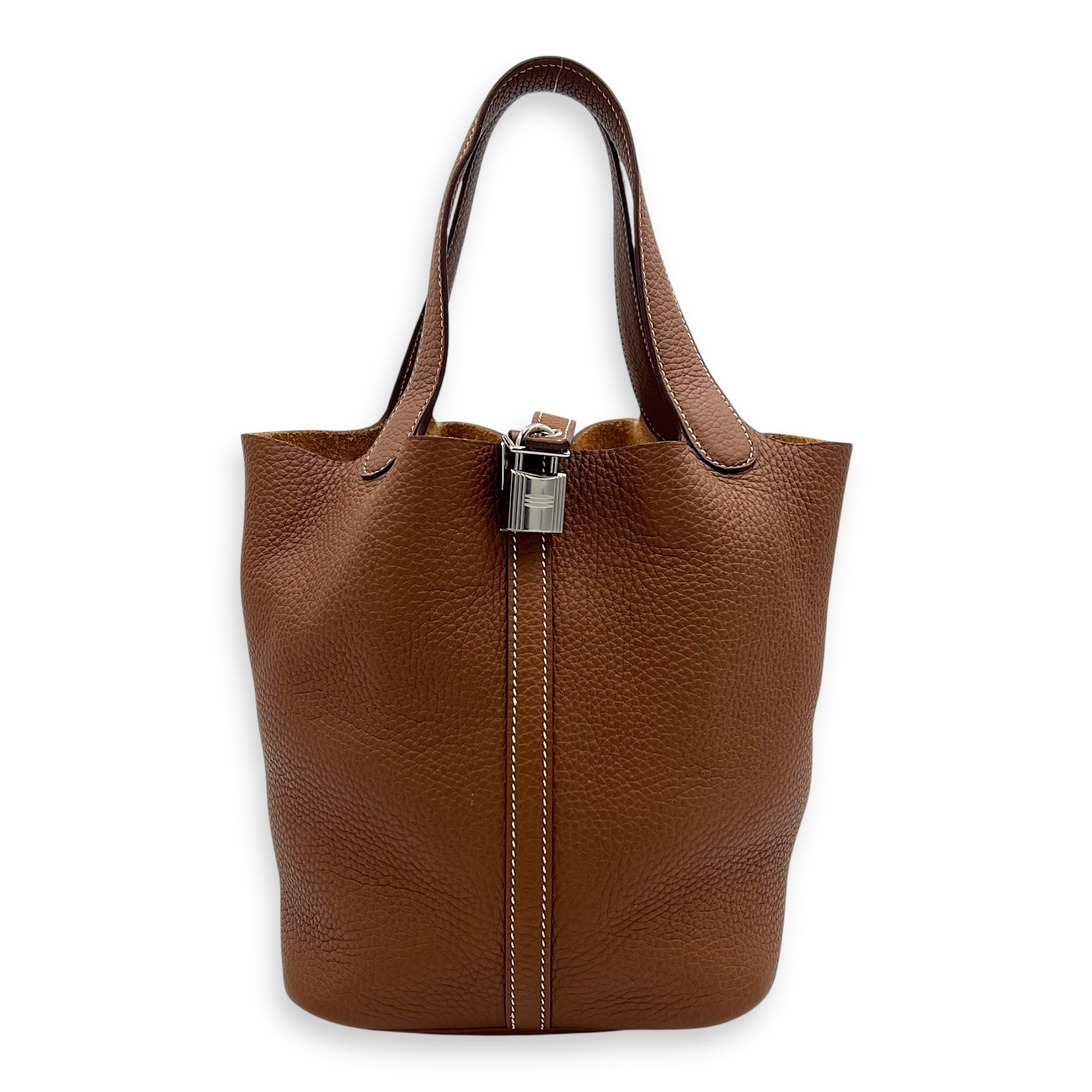 Picotin 22 Gold Top Handle Bag in Clemence, Palladium hardware