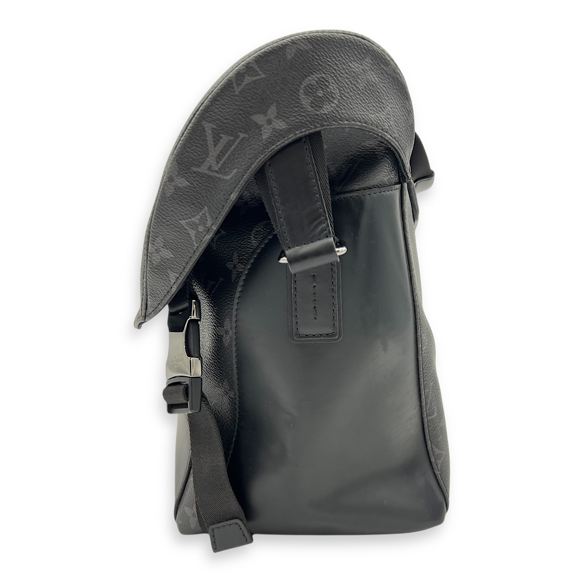 Voyage Defile Homme Automne Hiver MM Black Messenger Bag in Monogram Coated Canvas, Silver hardware - Image 5