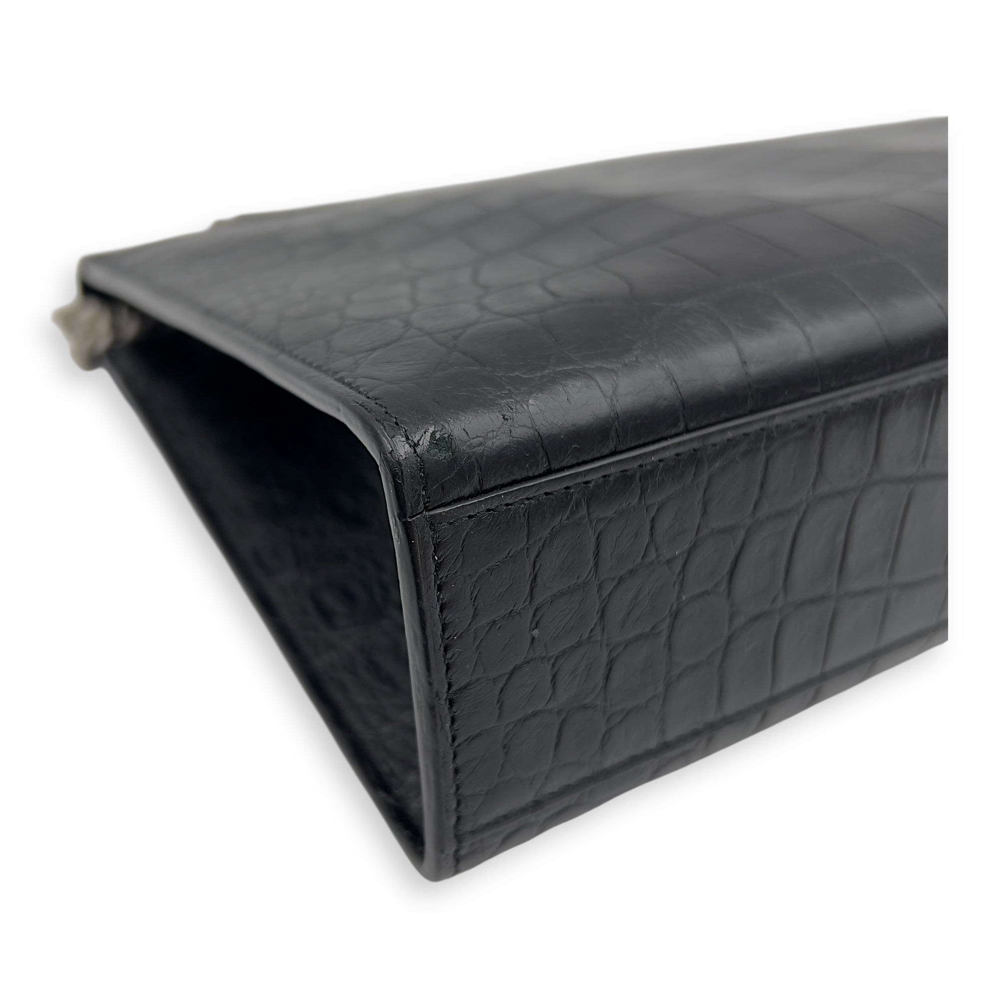 Envelope Shoulder Bag Black in Crocodile Embossed Calfskin, Silver hardware - Image 10